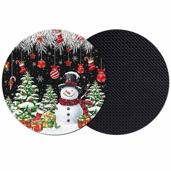 Black Christmas Snowman Coasters Set of 2, Absorbent Coasters for Drinks, Xmas Balls Stocking Tree Gifts Coaster for Desk Coffee Table Protection, Home Decor House Warming Gifts 4"