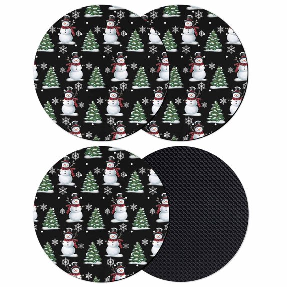 Black Christmas Snowman Coasters Set of 4, Absorbent Coasters for Drinks, Winter Snowflakes Xmas Tree Forest Coaster for Desk Coffee Table Protection, Home Decor House Warming Gifts 4"