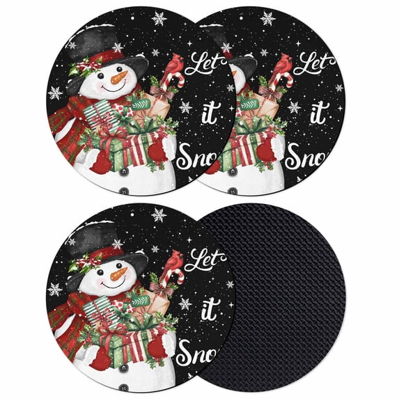 Black Christmas Snowman Coasters Set of 4, Absorbent Coasters for Drinks, Xmas Botanical Birds Snowflake Coaster for Desk Coffee Table Protection, Home Decor House Warming Gifts 4"