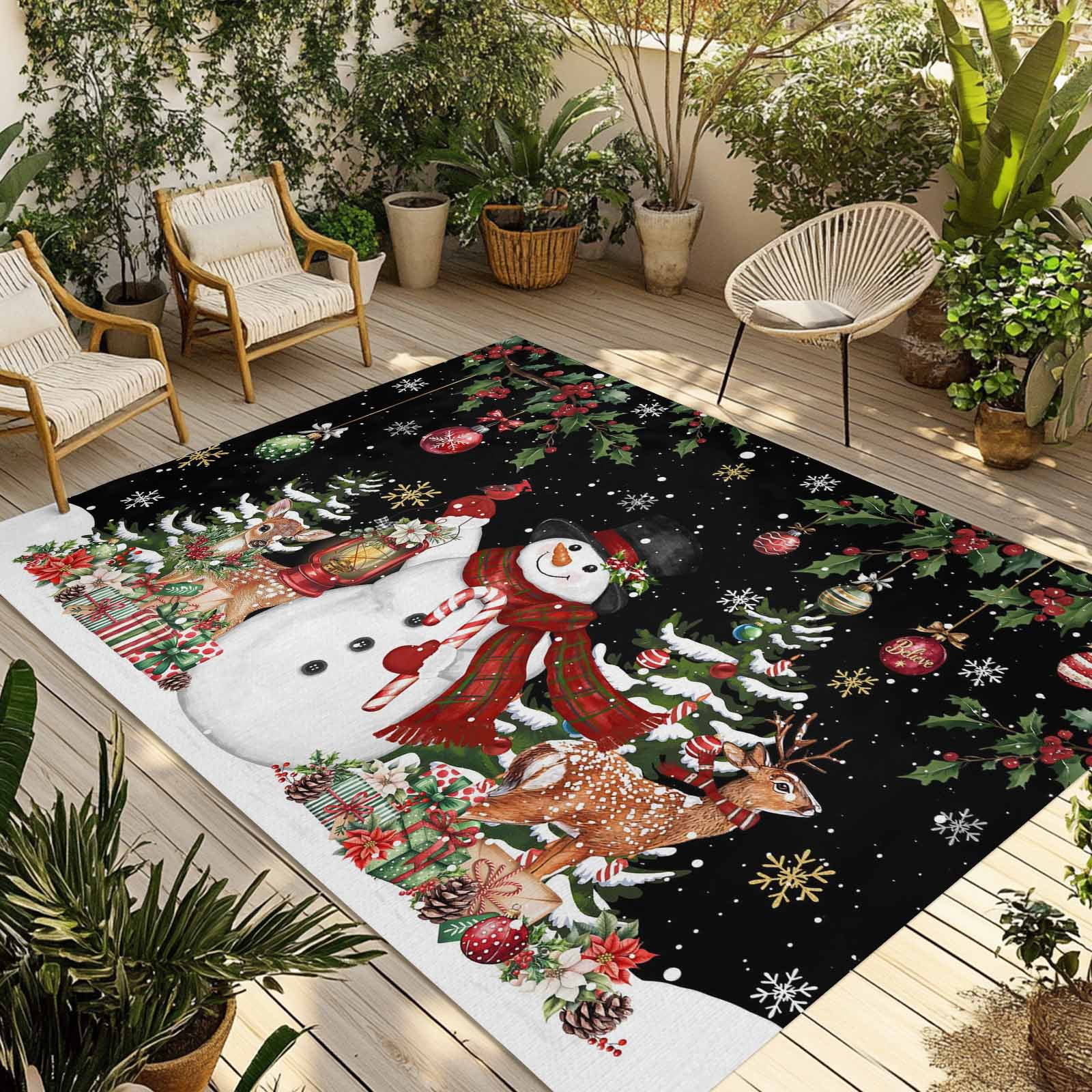Black Christmas Snowman Outdoor Rug 6x9 Ft - Reversible Patio Rug ...