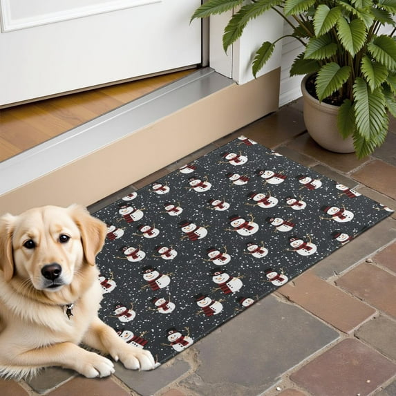 Black Christmas Snowman Pattern Door Rugs,Washable Non Slip Door Mats Indoor,Decorative Door Mats,Entry Mat Indoor for Entrance,Bedroom,Kitchen,Bathroom,16"x24"