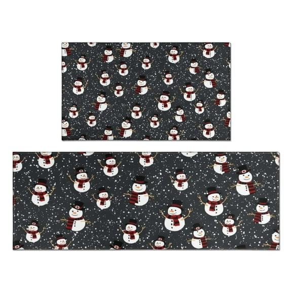 Black Christmas Snowman Pattern Kitchen Rugs Sets Of 2,Anti Fatigue Kitchen Mat Rugs Non Slip Washable,Decorative Kitchen Floor Mats for Kitchen,Sink,Laundry,17"x30"+17"x47"