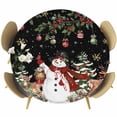 thumbnail image 1 of Black Christmas Snowman Round Tablecloth, Fitted Table Cover with Elastic for 55"-60" Round Tables, Xmas Snowflake Elk Tree Balls Table Cloth Outdoor Indoor Dinning Party Waterproof Tablecloths, 1 of 7