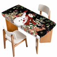 thumbnail image 1 of Black Christmas Snowman Table Cloths for 4 Foot Rectangle Tables, Xmas Snowflake Elk Tree Balls Patio Waterproof Elastic Fitted Tablecloths, Washable Rectangular Table Cover for Camping, 1 of 8