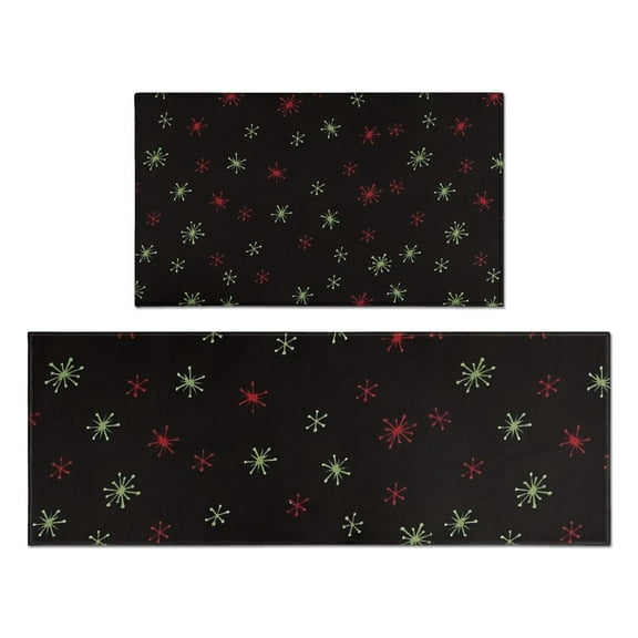 Black Christmas Star Pattern Kitchen Rugs Sets Of 2,Anti Fatigue Kitchen Mat Rugs Non Slip Washable,Decorative Kitchen Floor Mats for Kitchen,Sink,Laundry,17"x30"+17"x47"