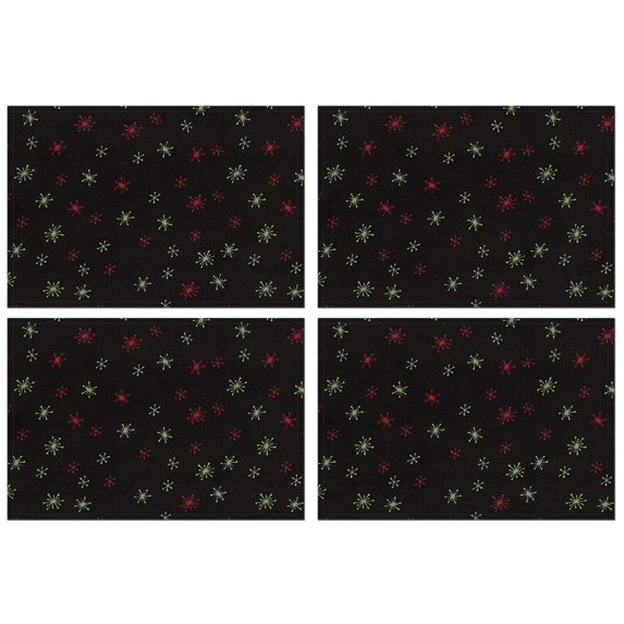 Black Christmas Star Pattern Summer Placemats Table Placemats Set Of 4-Linen Kitchen Washable Placemats Table Mats 11.8"x17.7" Non-Slip Heat Resistant