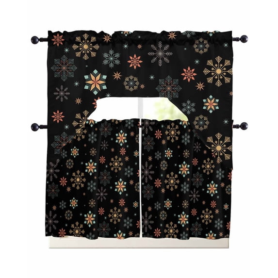 Snowflake Patterned Curtains Sets Reference: Black Christmas Swag Kitchen Curtains Sets For Windows 24 Inch