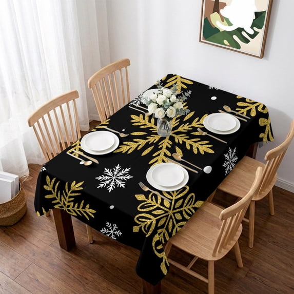 Black Christmas Table Cloth Waterproof Tablecloths, Winter Xmas Snowflakes Textured Tablecloth Dining Table Cover for Kitchen Party Tabletop Outdoor, Rectangle Tablecloth 60x84 Inch