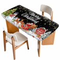 thumbnail image 1 of Black Christmas Table Cloths for 3 Foot Rectangle Tables, Santa Snowman Snowflake Elk Xmas Tree Patio Waterproof Elastic Fitted Tablecloths, Washable Rectangular Table Cover for Camping, 1 of 8
