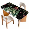 thumbnail image 1 of Black Christmas Table Cloths for 3 Foot Rectangle Tables, Xmas Christmas Tree Snowflake Patio Waterproof Elastic Fitted Tablecloths, Washable Rectangular Table Cover for Camping, 1 of 8