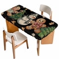 thumbnail image 1 of Black Christmas Table Cloths for 4 Foot Rectangle Tables, Xmas Tree Gingerbread Snowman Winter Patio Waterproof Elastic Fitted Tablecloths, Washable Rectangular Table Cover for Camping, 1 of 8