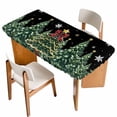 thumbnail image 1 of Black Christmas Table Cloths for 5 Foot Rectangle Tables, Snowflake Xmas Christmas Tree Patio Waterproof Elastic Fitted Tablecloths, Washable Rectangular Table Cover for Camping, 1 of 8