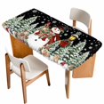 thumbnail image 1 of Black Christmas Table Cloths for 5 Foot Rectangle Tables, Snowman Xmas Snowflake Botanical Tree Patio Waterproof Elastic Fitted Tablecloths, Washable Rectangular Table Cover for Camping, 1 of 8