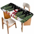 thumbnail image 1 of Black Christmas Table Cloths for 6 Foot Rectangle Tables, Snowman Xmas Tree Snowflake Winter Gifts Patio Waterproof Elastic Fitted Tablecloths, Washable Rectangular Table Cover for Camping, 1 of 8