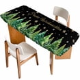 thumbnail image 1 of Black Christmas Table Cloths for 8 Foot Rectangle Tables, Winter Xmas Trees Snowflake Holiday Patio Waterproof Elastic Fitted Tablecloths, Washable Rectangular Table Cover for Camping, 1 of 8