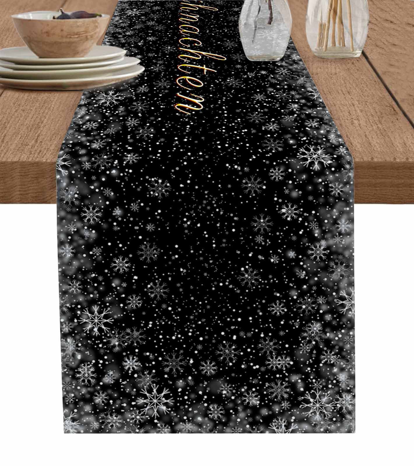 Black Christmas Table Runner 72 Inch Long Dresser Scarves Cotton Linen ...
