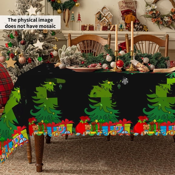 Black Christmas Tablecloth Rectangle,Funny Pine Trees Table Cloth,Xmas Table Cover for Dining Kitchen Decor Party Banquet,60x84