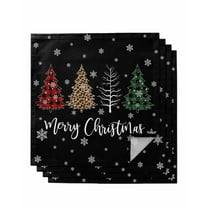Black Christmas Tree Cloth Napkins Washable Set of 4, Xmas Tree Winter Snowflake Reusable Dinner Table Napkins Cloth Bulk for Weddings Kitchen Restaurants Hotel Events Parties 20 x 20 Inch