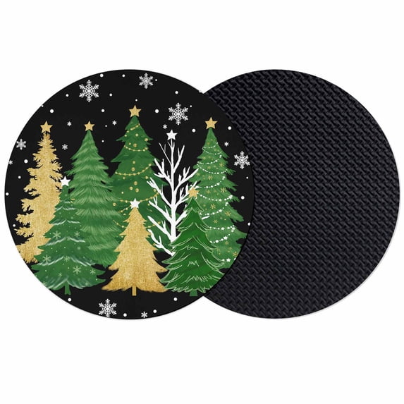 Black Christmas Tree Coasters Set of 2, Absorbent Coasters for Drinks, Green Golden Xmas Tree Snowflake Winter Coaster for Desk Coffee Table Protection, Home Decor House Warming Gifts 4"