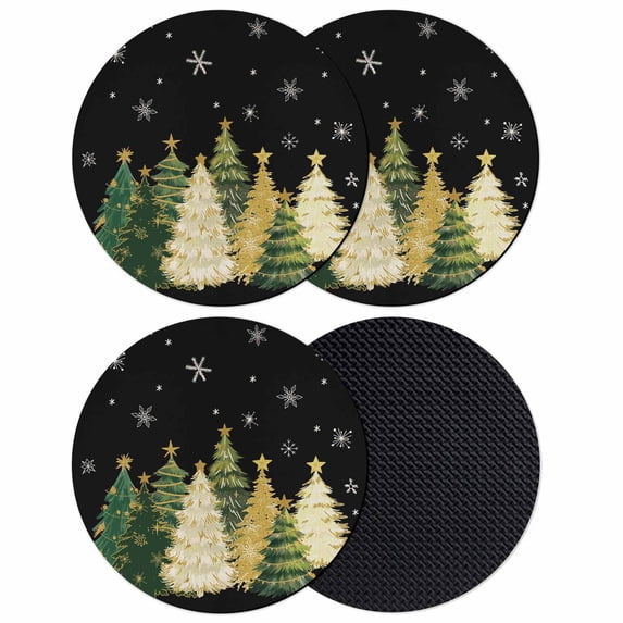 Black Christmas Tree Coasters Set of 4, Absorbent Coasters for Drinks, Xmas Tree Winter Snowflake Coaster for Desk Coffee Table Protection, Home Decor House Warming Gifts 4"