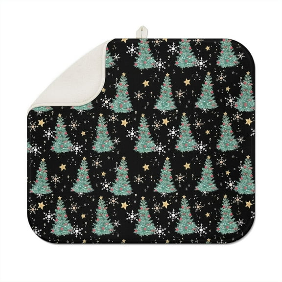 Black Christmas Tree Pattern Dish Drying Mat for Kitchen 1 Pack, Ultra Absorbent Microfiber Dishes Drainer Mats,16x18in(41x46cm)
