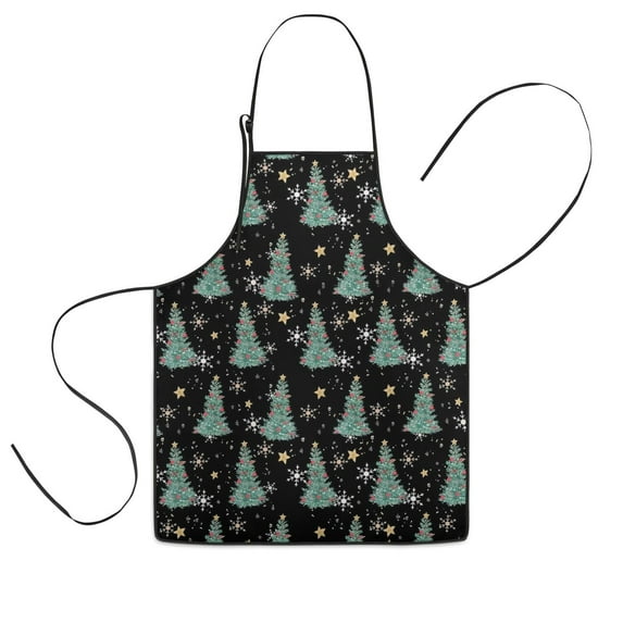 Black Christmas Tree Pattern Kids Aprons for Girls and Boys,Adjustable Neck Strap Toddler Aprons for Kids Cooking Baking