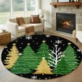 thumbnail image 1 of Black Christmas Tree Round Rug 5ft Washable Circle Kitchen Rugs Non Slip Green Golden Xmas Tree Snowflake Winter Large Area Rug Indoor Floor Carpet for Bedroom Living Room Office Dining Room Nursery, 1 of 8