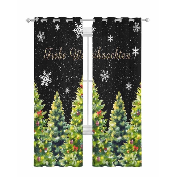 Black Christmas Tree Sheer Curtains 84 Inch Length 2 Panels Set for Living Room/Bedroom, Xmas Tree Snowflake Winter Holiday Kitchen Curtains Grommet Semi-Sheer Curtains Window Treatments 52"x84"x2