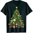 Black Christmas Tree TShirt with Colorful Ornaments & Cartoon