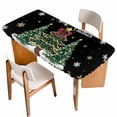 thumbnail image 1 of Black Christmas Tree Table Cloths for 6 Foot Rectangle Tables, Snowflake Tree Xmas Patio Waterproof Elastic Fitted Tablecloths, Washable Rectangular Table Cover for Camping, 1 of 8
