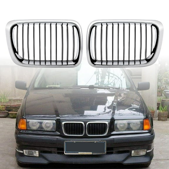 Black Chrome ABS Plastic Front Hood Kidney Grill Grille Replacment for BMW 3 Series E36 97-99 328i 323is 318i