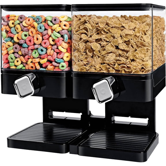 Black & Chrome Compact Dry Food Dispenser with Dual Control, Countertop Storage Container for Cereals Grains
