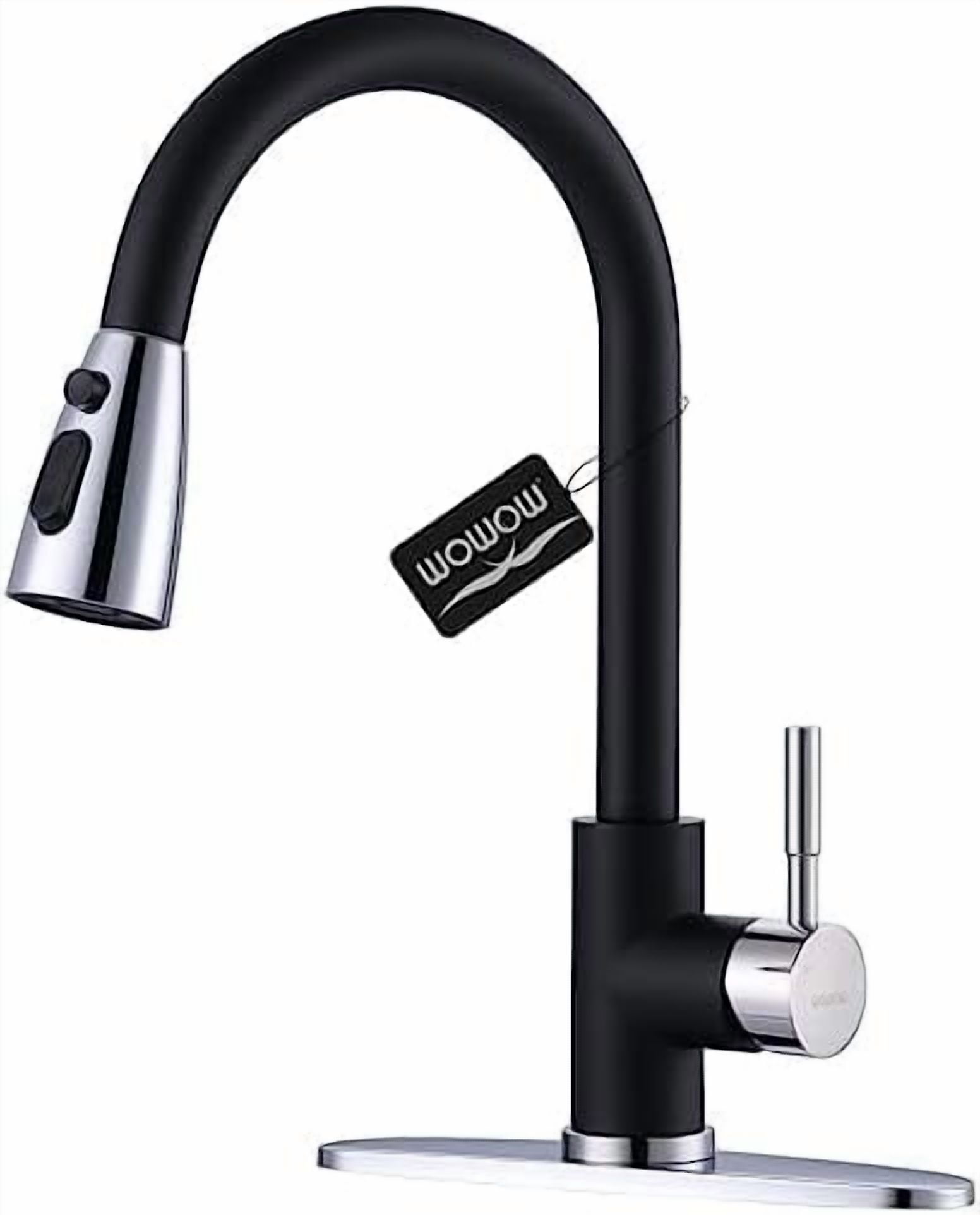 Black and Chrome Kitchen Faucet with Sprayer,  Stainless Steel Kitchen Sink Faucet High Arc Utility Sink Faucet 1 or 3 Hole, Kitchen Tap for RV, Laundry, Bar