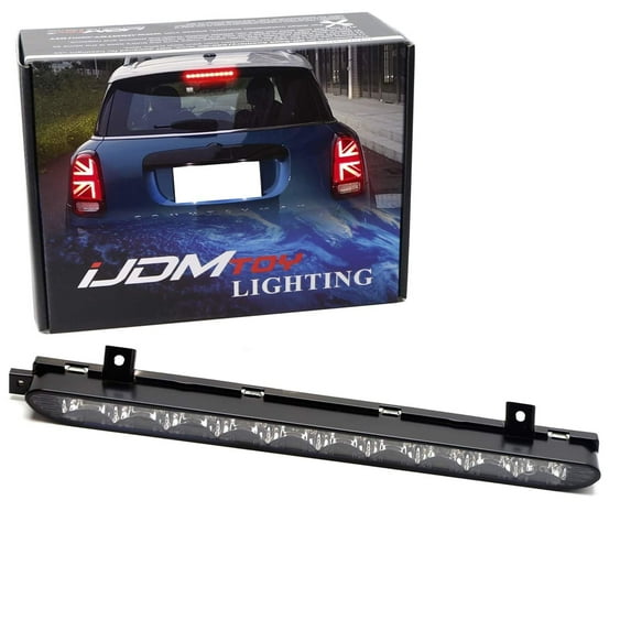 Black Chrome Lens Red LED 3rd Brake Lamp For 2007-14 MINI Cooper R56 R57 R58 R60, OEM Fit High Mount Brake Light Powered by 10 Brilliant Red LED Lights