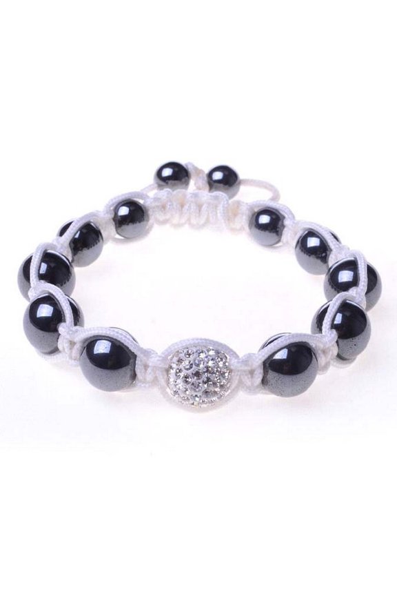 Black Chrome Metallic White Crystal Adjustable Macrame Bracelet