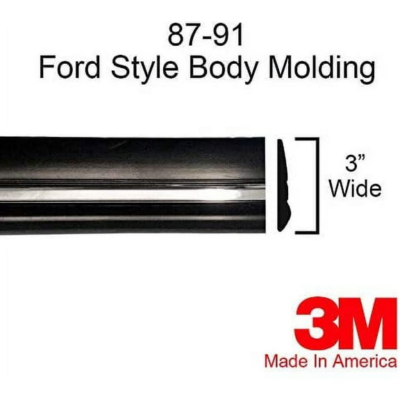 Black Chrome Side Body Trim Molding 1987-1991 Ford Rocker Panel Truck F150, F250, F350, Bronco - 3" (Half Roll - 12 ft)