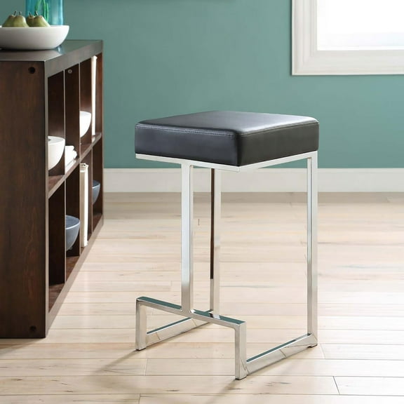 Black & Chrome Upholstered Counter Height Stool