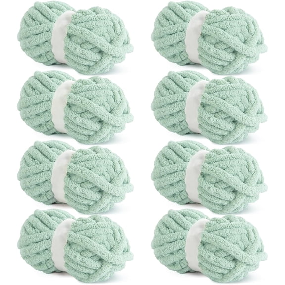 8 Jumbo Pack (27 yds,8 oz Each Skein) Sage Green Chunky Chenille Yarn for Crocheting, Bulky Thick Fluffy Yarn for Knitting,Super Bulky Chunky Yarn for Hand Knitting Blanket, Soft Plush Yarn,
