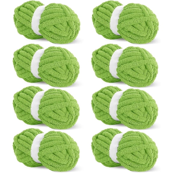 8 Jumbo Pack (27 yds,8 oz Each Skein) Sage Green Chunky Chenille Yarn for Crocheting, Bulky Thick Fluffy Yarn for Knitting,Super Bulky Chunky Yarn for Hand Knitting Blanket, Soft Plush Yarn,