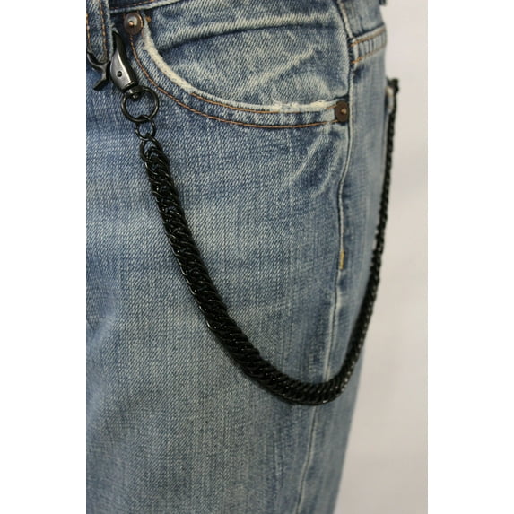 Black Chunky Metal Thick Wallet Chain Link KeyChain Biker Rocker