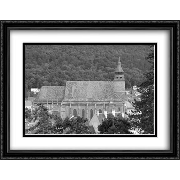 Black Church, Brasov 2x Matted 36x28 Large Black Ornate Framed Art Print by The Cityscape Art Print Series