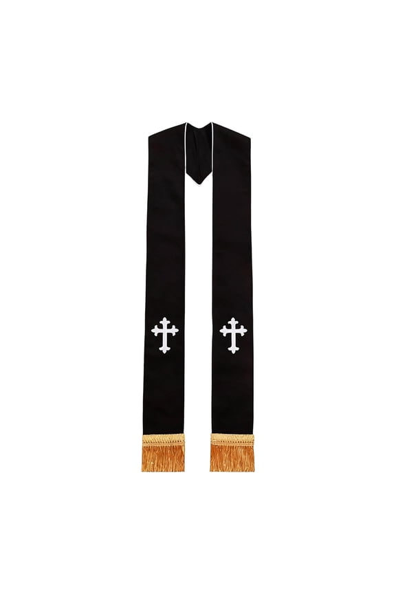 Black Church Stole Lightweight Polyester Clergy Scarf Shawl Foldable Design For Worship Event And Special Occasion