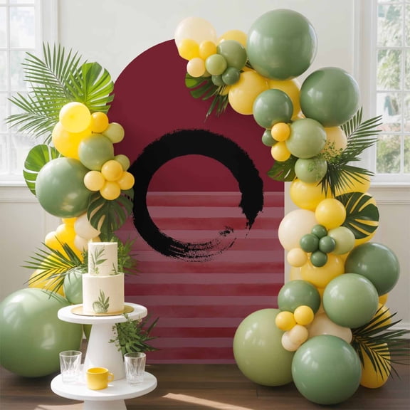 Black Circle Arch Backdrop Cover, 4FT, Japanese Style Circle Red Strips Background Spandex Arch Covers Double-Sided Backdrop for Wedding Birthday Party Photo Background Decoration