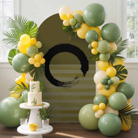 Black Circle Arch Backdrop Cover, 5FT, Japanese Style Circle Green Strips Background Spandex Arch Covers Double-Sided Backdrop for Wedding Birthday Party Photo Background Decoration