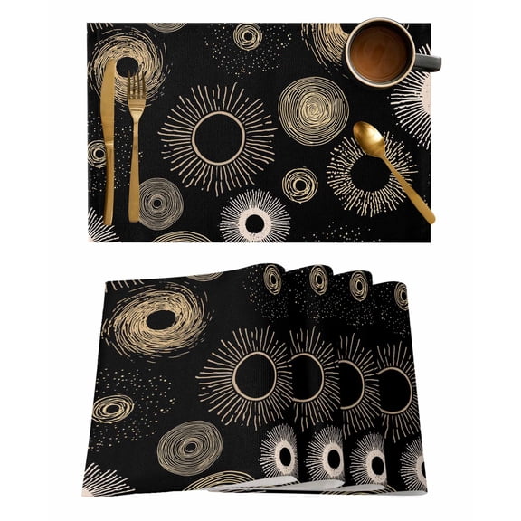 Black Circle Placemats Set of 1 Lines Modern Abstract Art Modern Heat Insulation Washable Place Mats, Rustic Non-Slip Table Mats for Dining Table Party Kitchen Decor,13x19 Inch