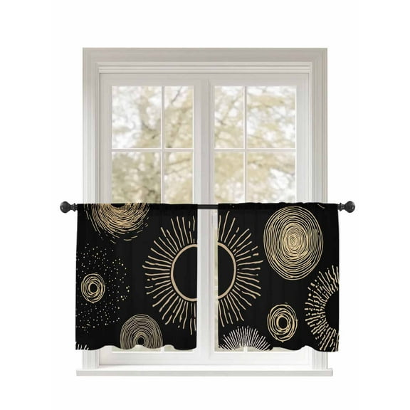 Black Circle Sheer Curtains 2 Panels Set Lines Modern Abstract Art Modern Lihgt Filtering Rod Pocket Voile Drape, Semi Sheer Window Curtains for Bedroom Living Room, 52"x45"