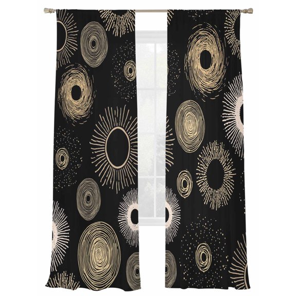 Black Circle Sheer Curtains for Living Room Bedroom, Light-filtering Sheer Curtain, Lines Modern Abstract Art Modern Rod Pocket Voile Window Treatment Drapes, 52’’Wx96’’L, 2 Panels Set