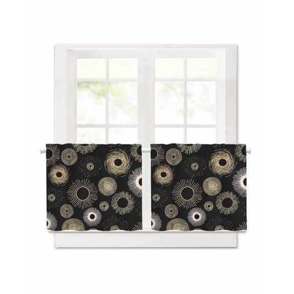 Black Circle Short Blackout Curtains 24 Inch Long Lines Modern Abstract Art Modern Rod Pocket Kitchen Curtains, 2 Panels Thermal Insulated Darkening Drapes for Bedroom, 30"W x 30"L