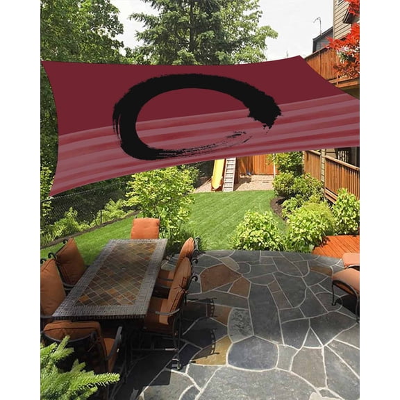 Black Circle Sun Shade Sail 6.5'X10' Japanese Style Circle Red Strips Background UV Block Outdoor Sail Shades Breathable Waterproof Rectangular Sunshade for Patio Garden Pool Pergola Porch