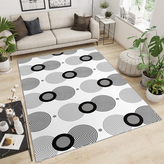 Black Circles Area Rugs - Black Gray Living Room Rug Modern Geometric Bedroom Rug Grey Kitchen Rug Kids Room Rug Apply To Living Room Bedroom 1x2ft